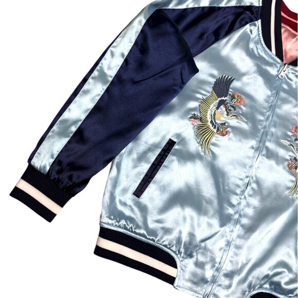 JAPAN SUKAJAN Satin Okinawa REVERSIBLE Tiger Bomber Jacket Womens Medium - Picture 5 of 9